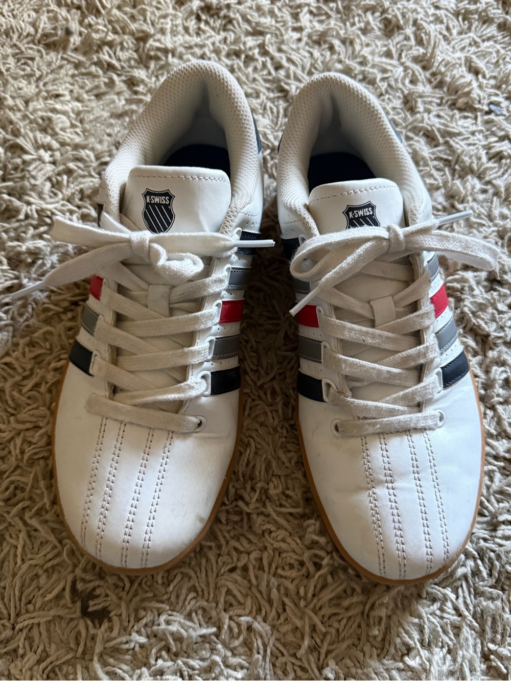 White Sneakers with Navy & Red Stripes - Picture 2 of 7